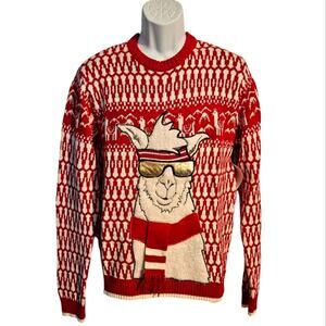 Unisex Christmas llama sweater Athletic llama with sunglasses. Size M